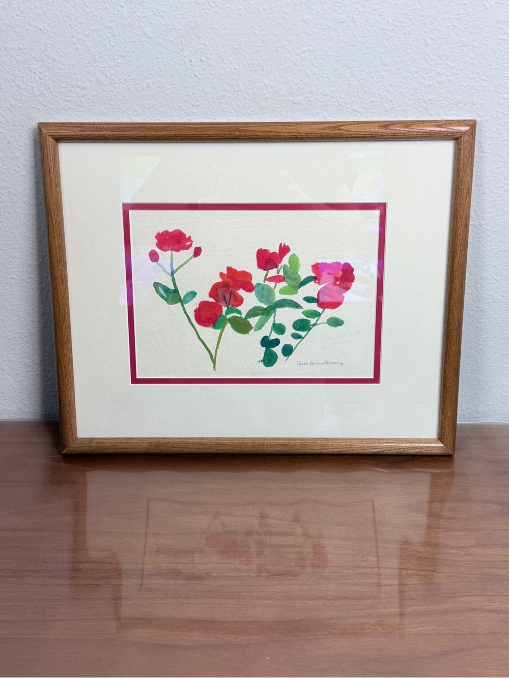 Vintage Original Oak Framed Watercolor Floral Painting 16x13 Carol Rimm Messing